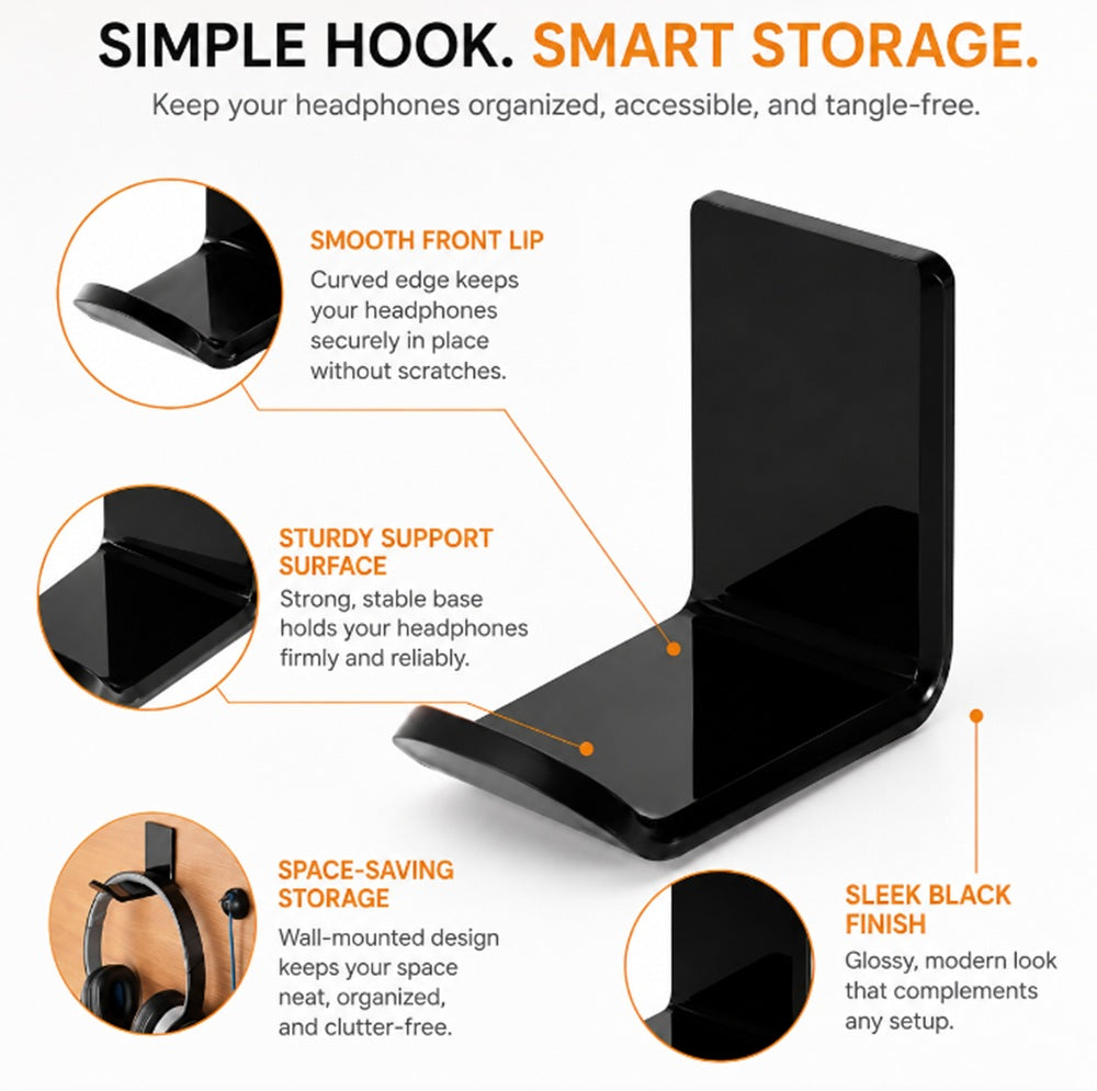 2-Pack Acrylic Under-Desk & Wall Headphone Hangers | TIKA