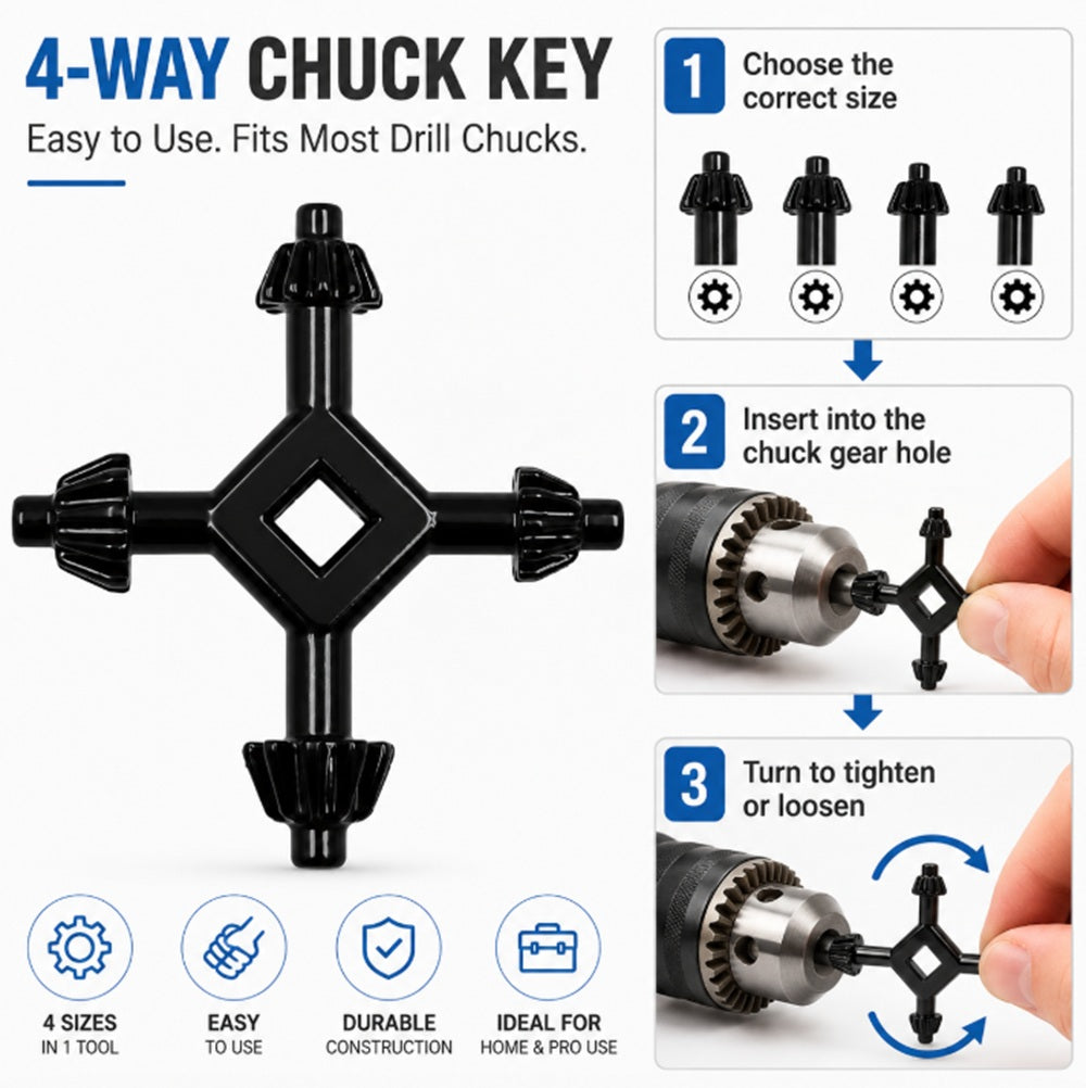 4-Way Carbon Steel Drill Chuck Key | TIKA
