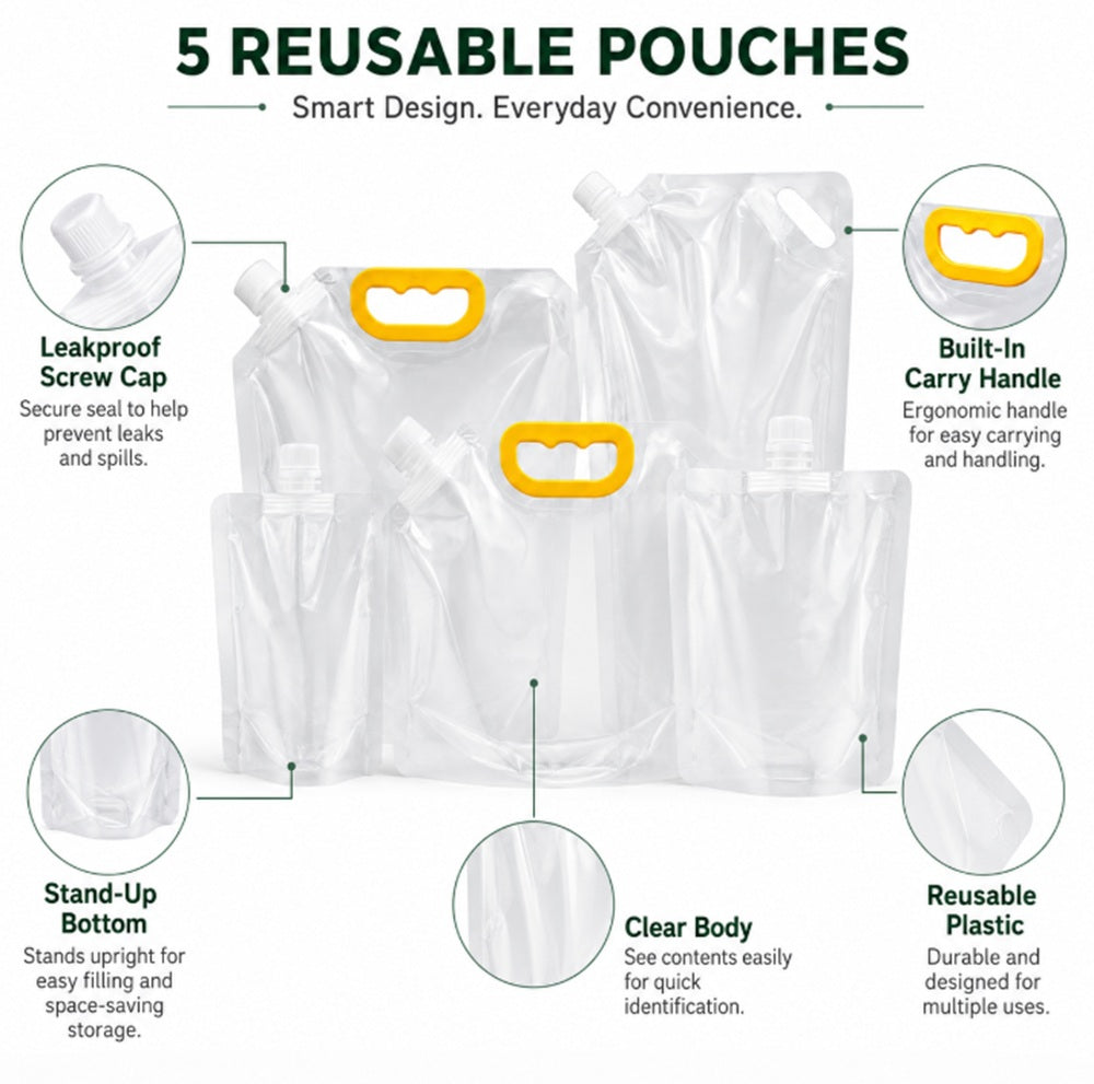 5-Pack Reusable Stand-Up Grain Storage Bags | TIKA