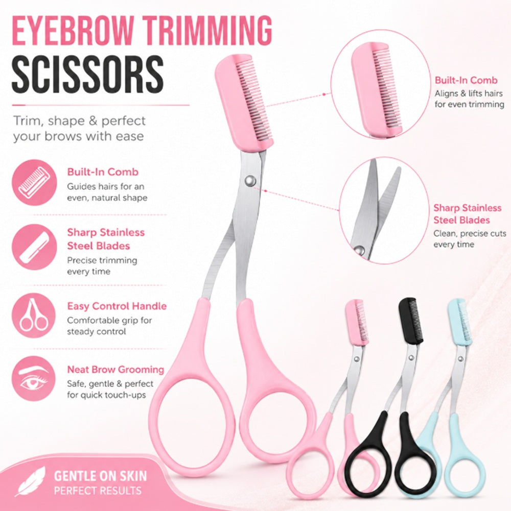 3-Piece Eyebrow Trimming Scissors Kit with Comb | TIKA