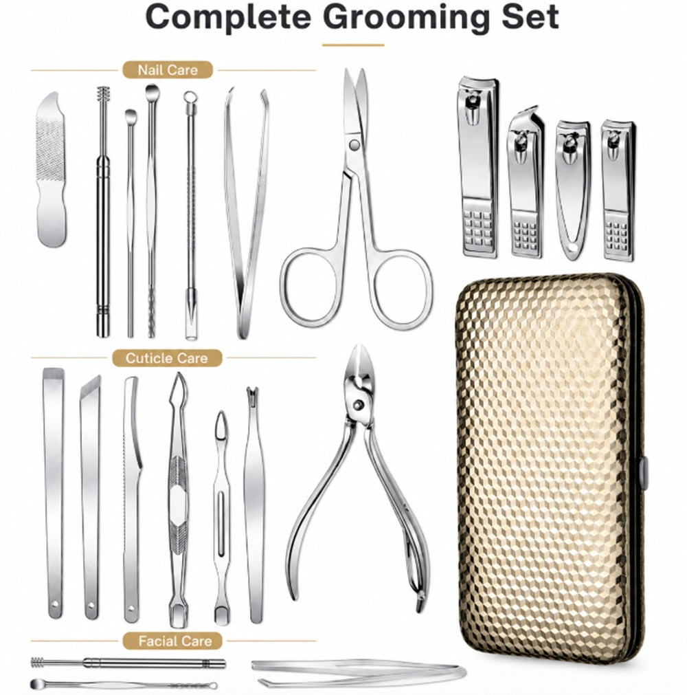 19-Piece Stainless Steel Nail Grooming Kit with Case | TIKA