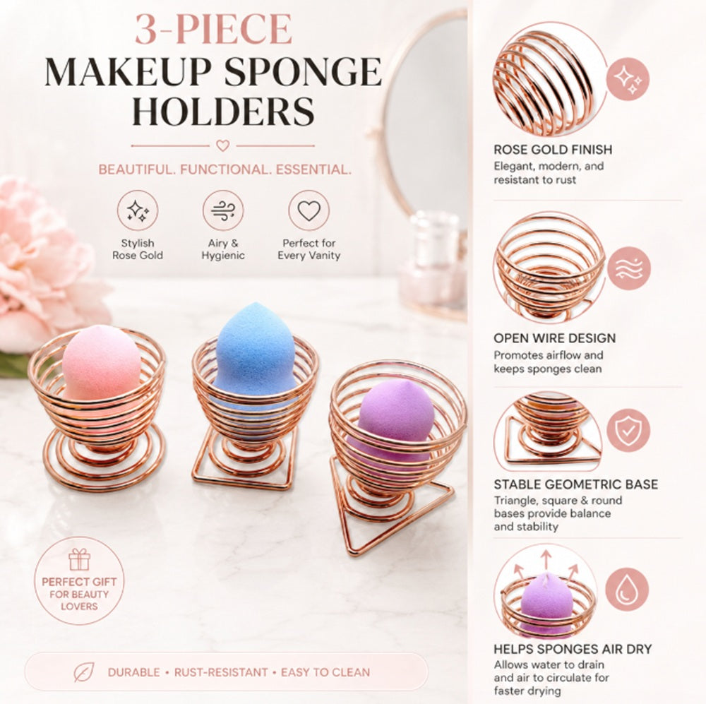 3-Pack Makeup Sponge & Powder Puff Holder Stands | TIKA