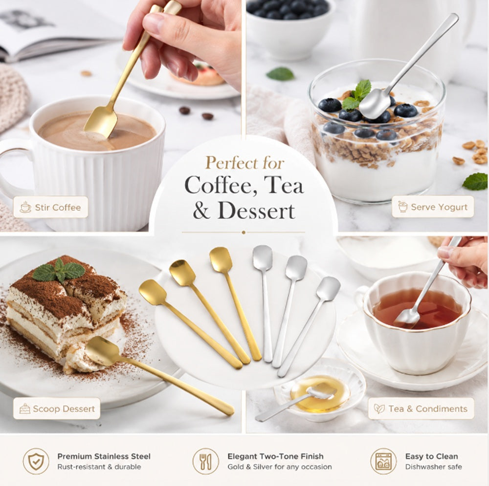 6-Pack 5.7-Inch Stainless Steel Iced Tea & Coffee Spoons | TIKA