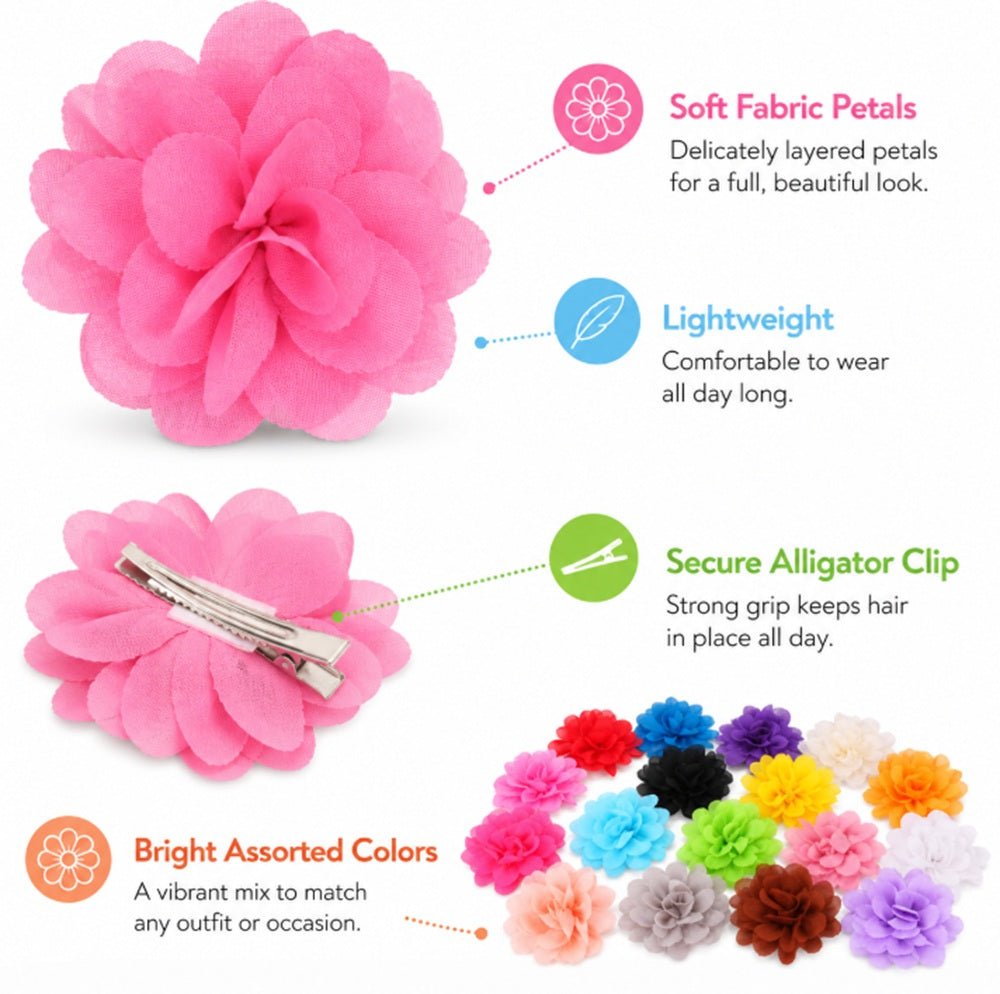 20-Pack Chiffon Flower Hair Clips for Baby Girls | TIKA