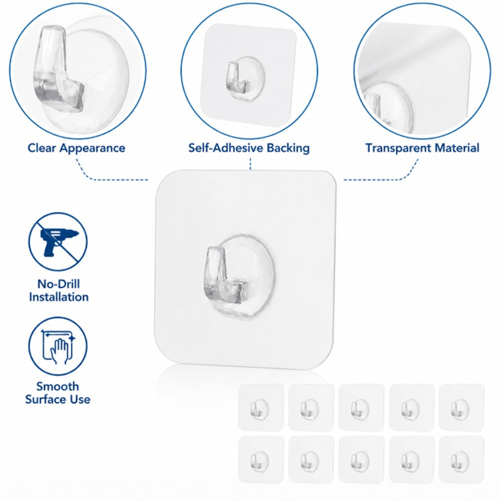 24-Pack Clear No-Drill Adhesive Wall Hooks | TIKA