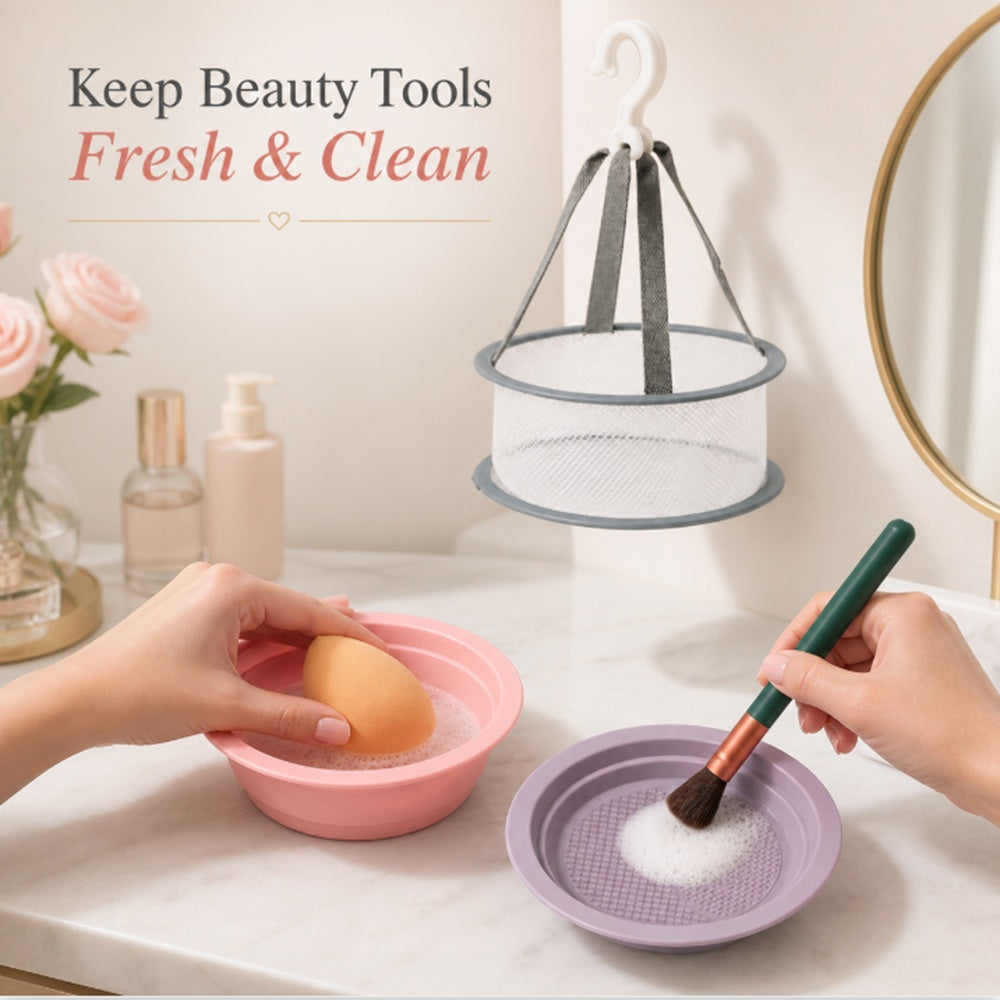 2-Pack Foldable Silicone Makeup Brush Cleaner Bowls | TIKA