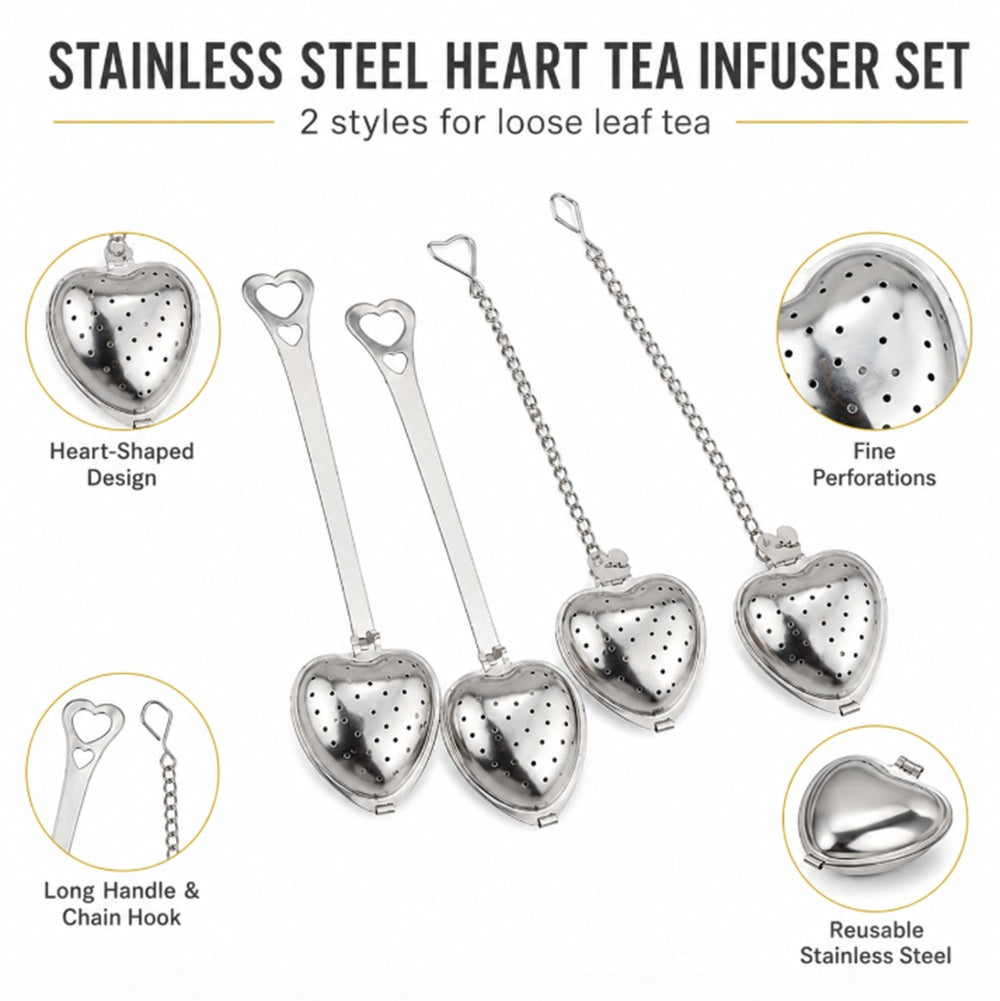 4-Pack Heart-Shaped Stainless Steel Loose-Leaf Tea Infuser Spoons | TIKA