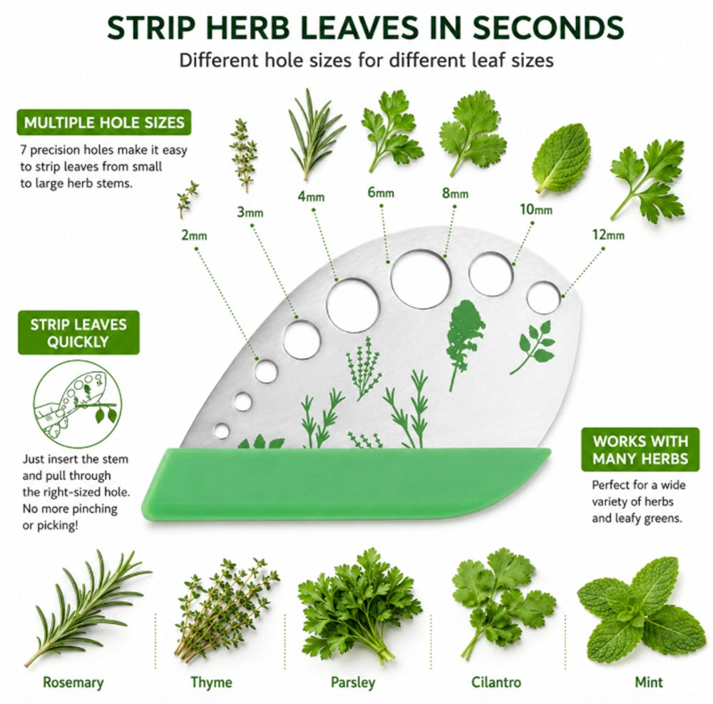 9-Hole Stainless Steel Herb & Kale Stem Stripper | TIKA