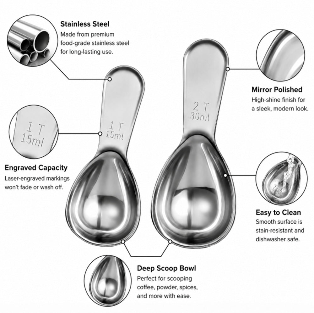 2-Piece Stainless Steel Coffee Scoop Set, 15ml & 30ml | TIKA