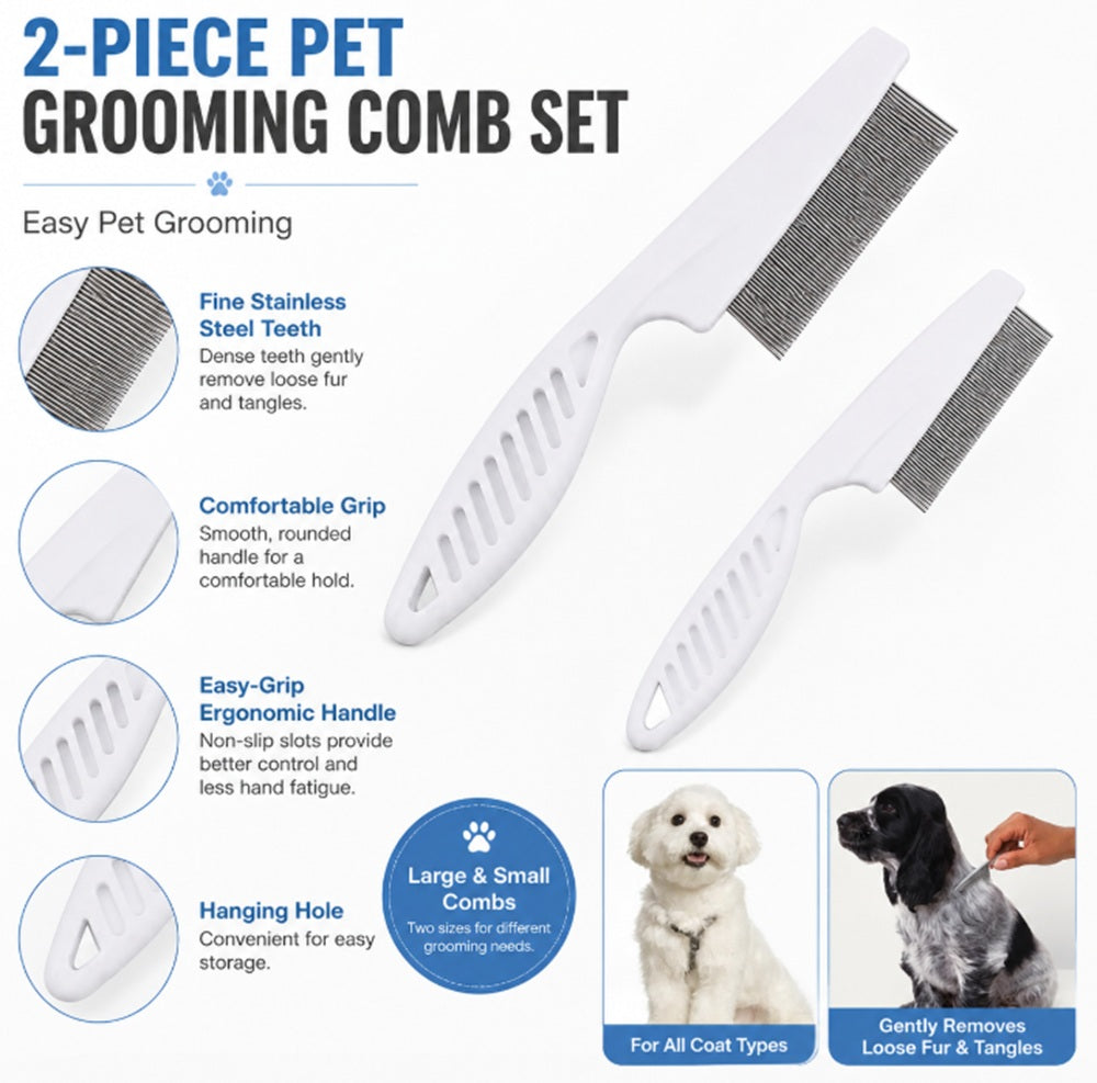 2-Pack Stainless Steel Pet Detangling Combs | TIKA