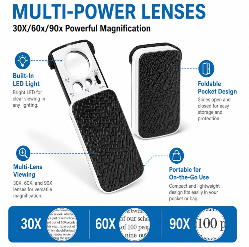 30X 60X 90X LED Jeweler Loupe Magnifier | TIKA