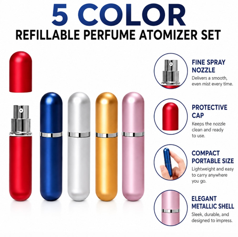5-Pack 10ml Refillable Travel Perfume Atomizers | TIKA