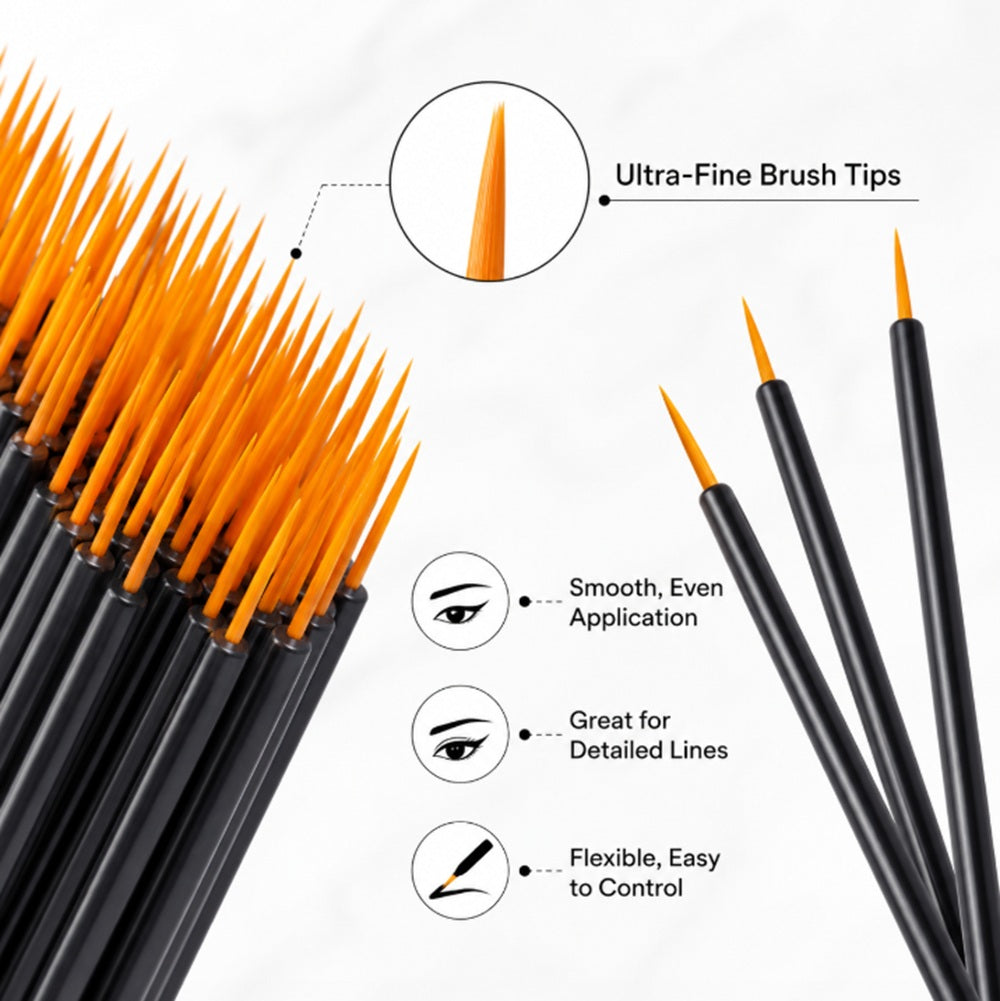 100-Pack Disposable Fine-Tip Eyeliner Brushes | TIKA