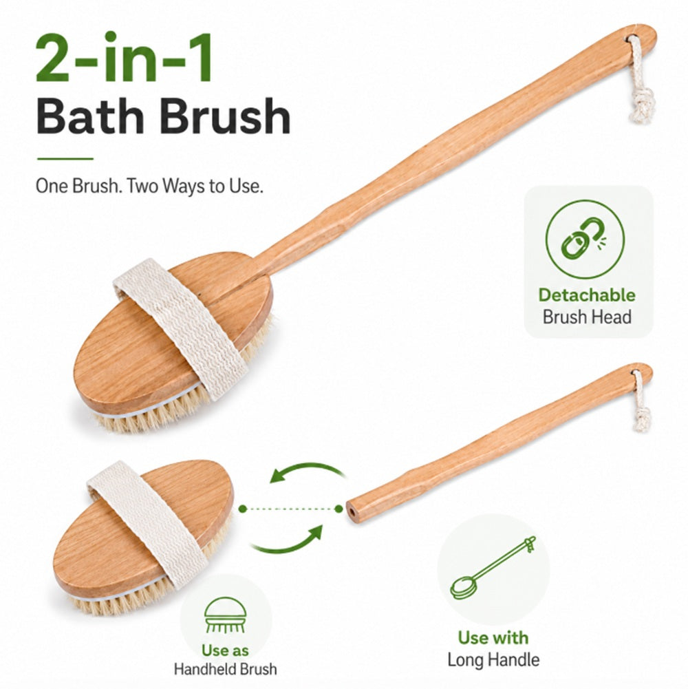 Wooden Natural Bristle Body and Back Brush | TIKA