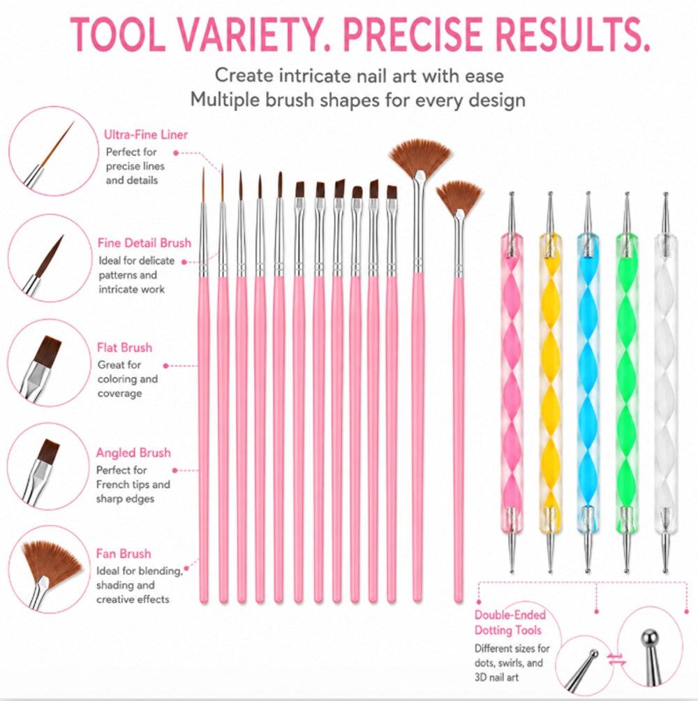 20-Piece Nail Art Brush & Dotting Tool Set | TIKA