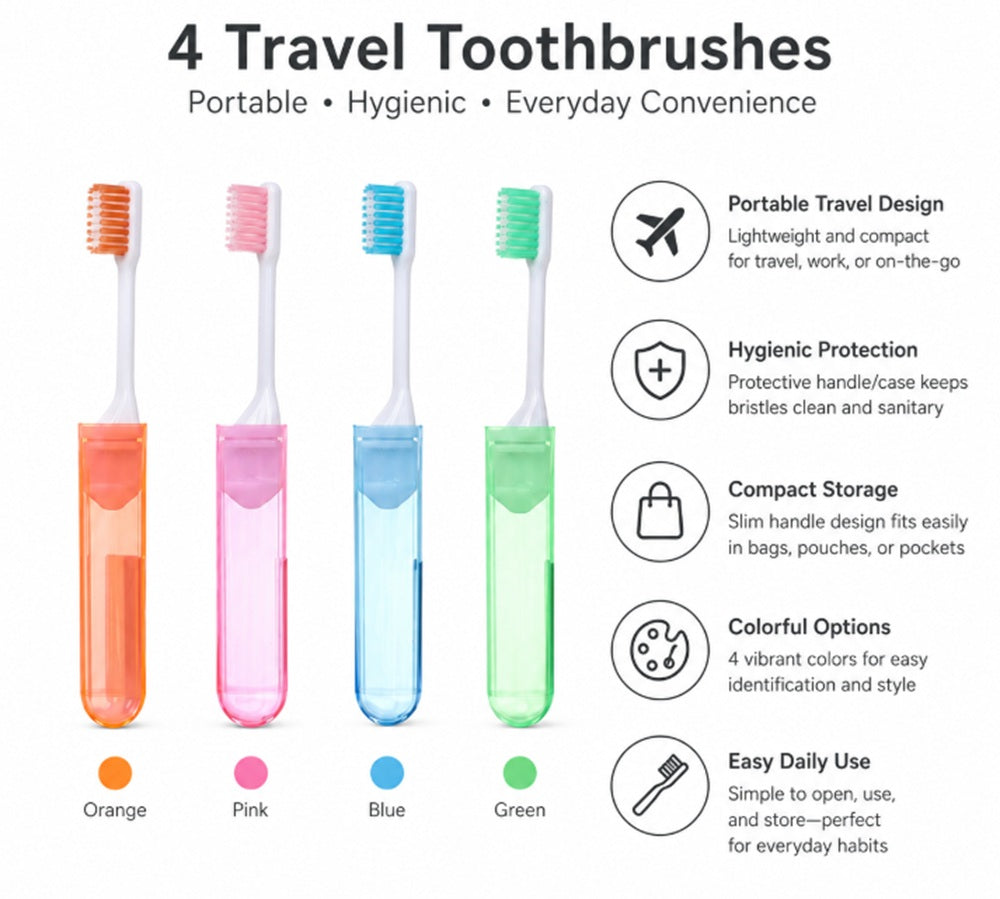 4-Pack Folding Travel Toothbrushes | TIKA
