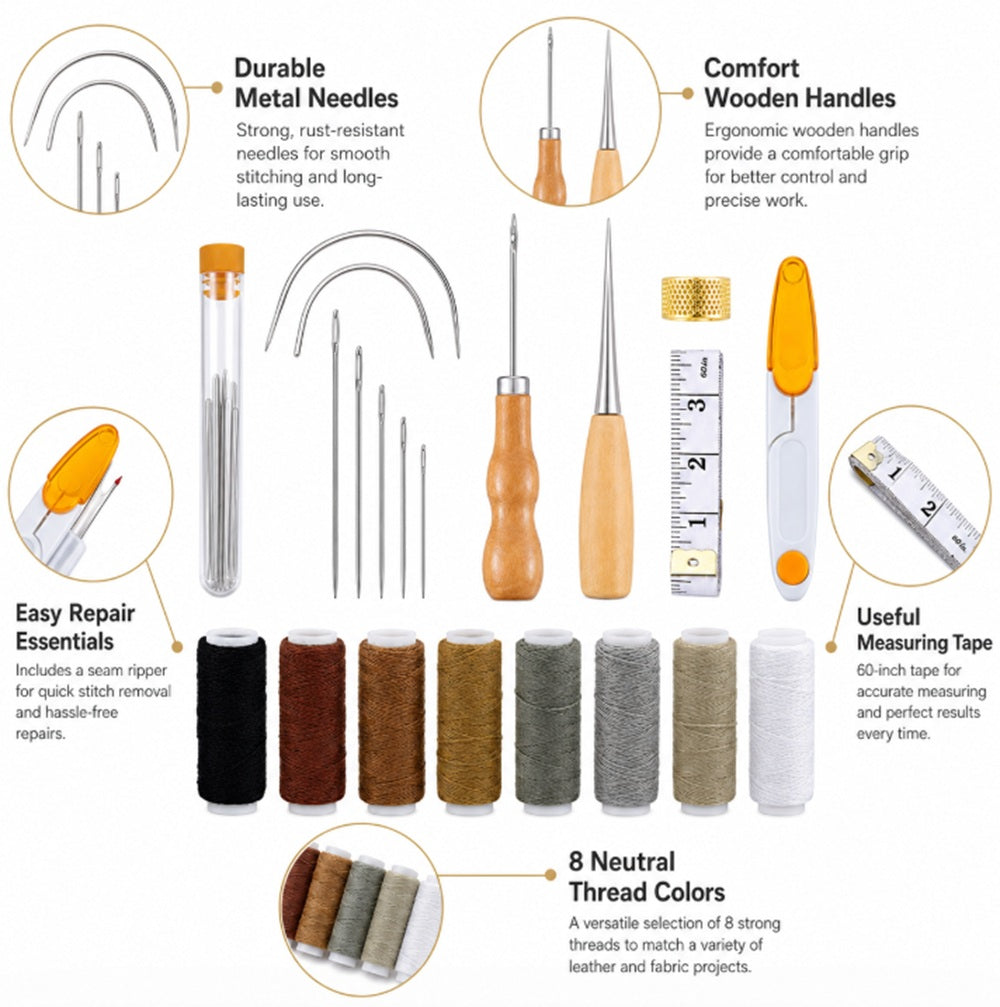 29-Piece Leather Craft Tool Kit with Groover & Awl | TIKA
