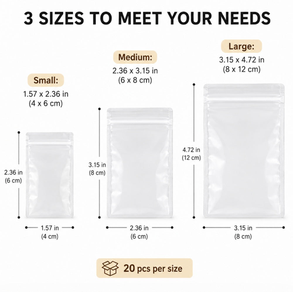60-Pack Clear PVC Jewelry Storage Bags, 3 Sizes | TIKA