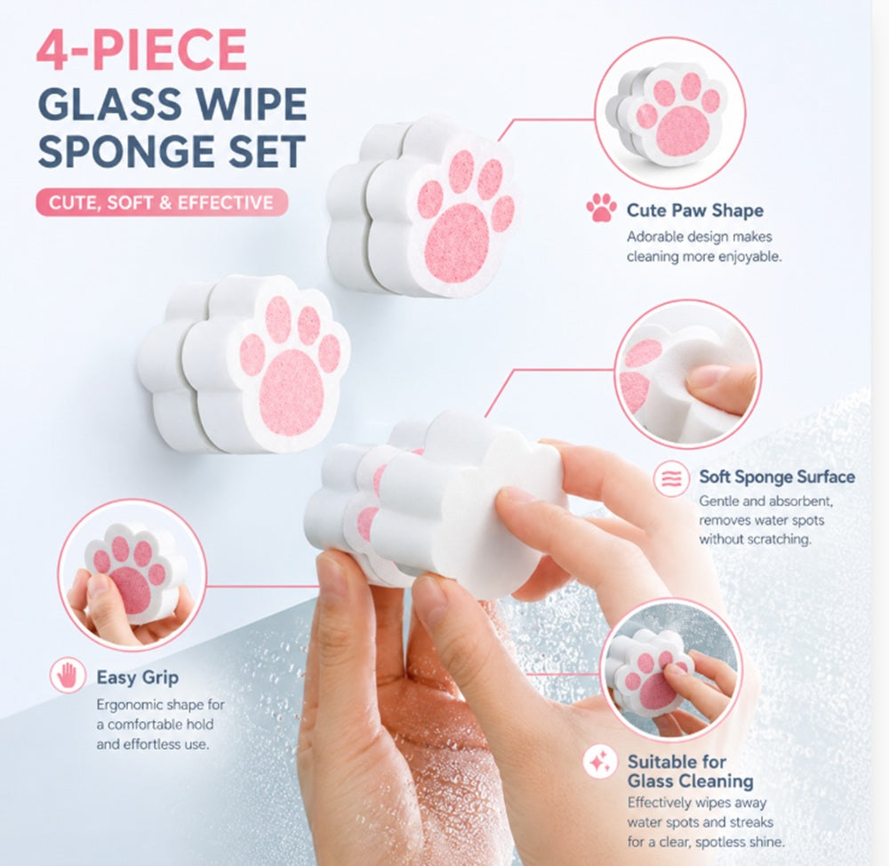 4-Pack Cat Paw Glass & Mirror Cleaning Sponges | TIKA