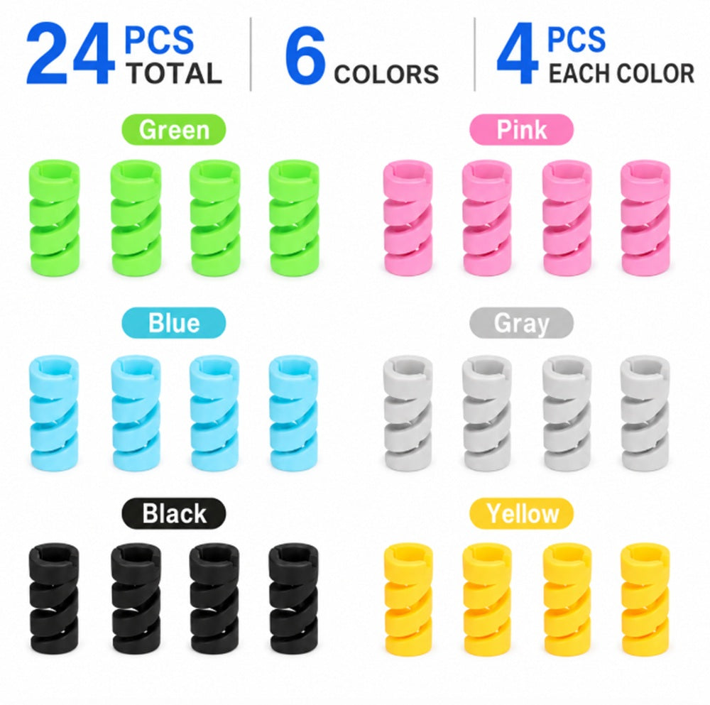 24-Pack Silicone Spiral Charging Cable Protectors | TIKA