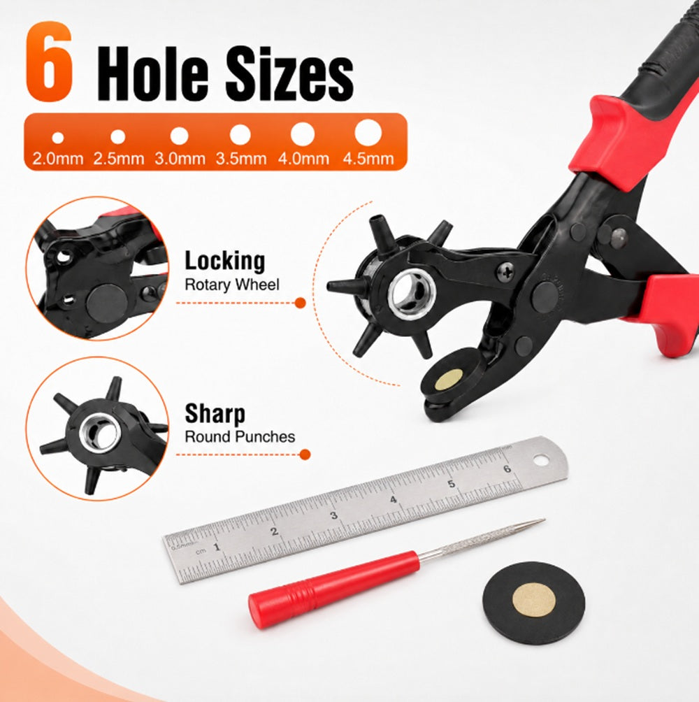 10-Inch Rotary Leather Hole Punch Pliers, 6 Sizes | TIKA