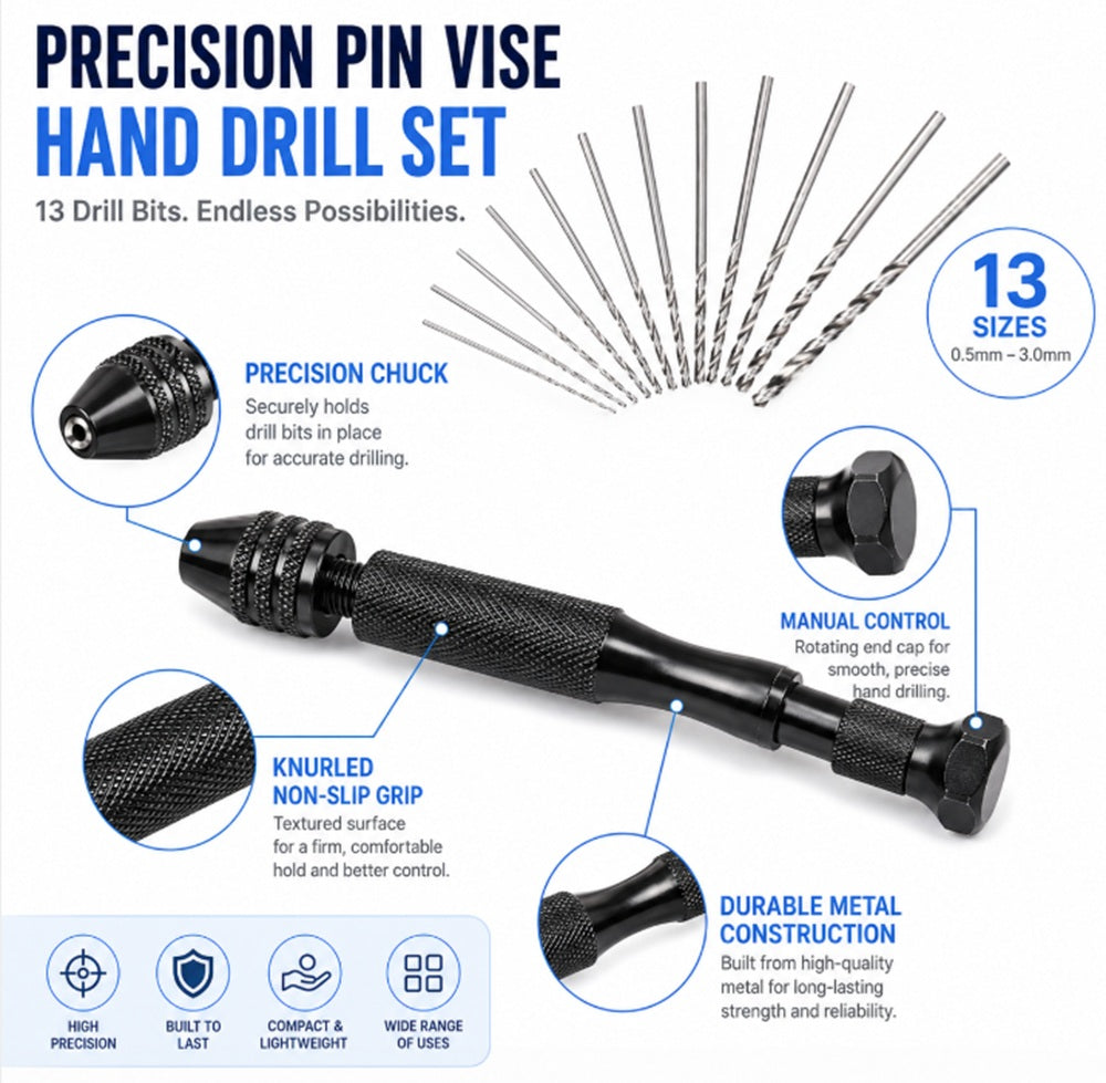 26-Piece Pin Vise Hand Drill & Micro Drill Bit Set | TIKA