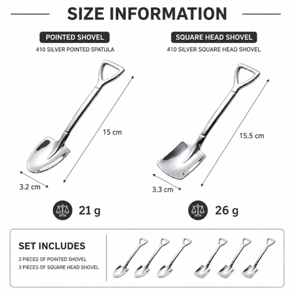 6-Piece Stainless Steel Shovel Teaspoon Set for Coffee & Desserts | TIKA