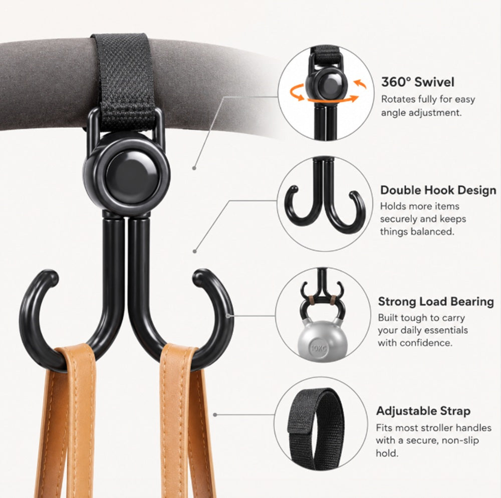 4-Pack Rotating Double Stroller Hooks | TIKA