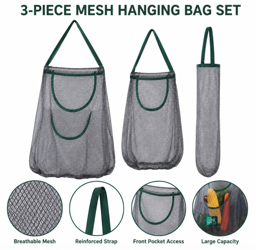 3-Pack Reusable Hanging Mesh Produce Bags | TIKA