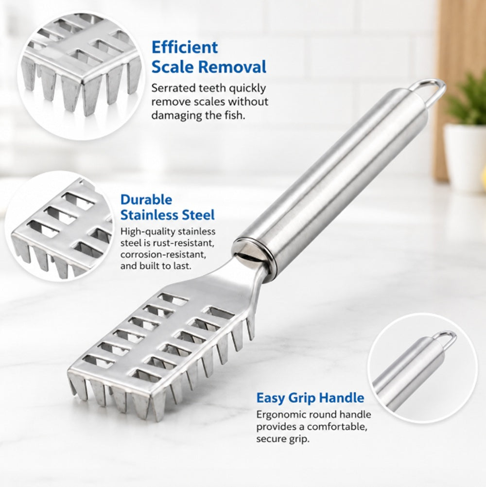 Stainless Steel Fish Scaler Brush & Seafood Cleaning Scraper | TIKA
