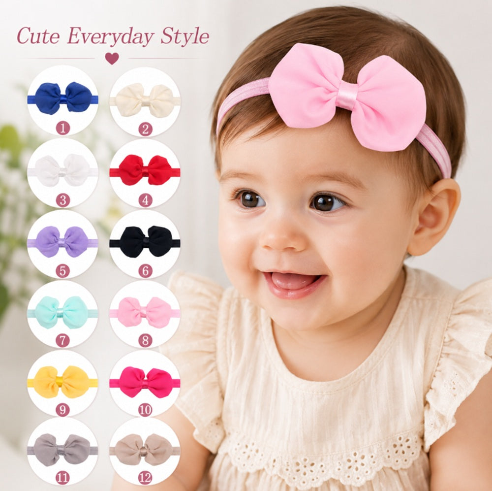 12-Pack Baby Girl Chiffon Flower & Bow Headbands | TIKA