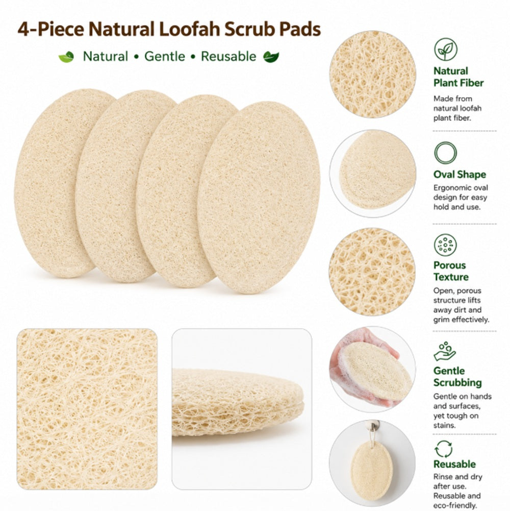 4-Pack Natural Loofah Dishwashing Sponges | TIKA