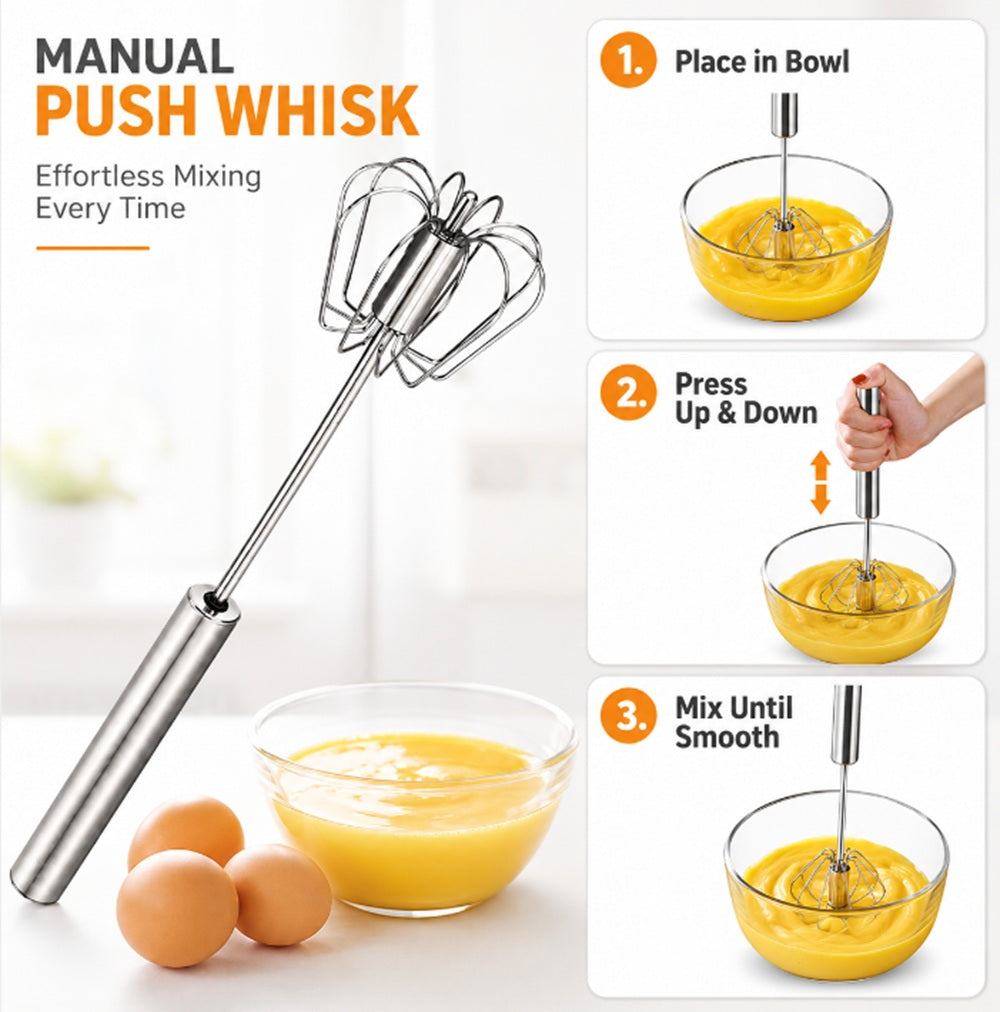 Stainless Steel Push Whisk & Manual Egg Beater | TIKA