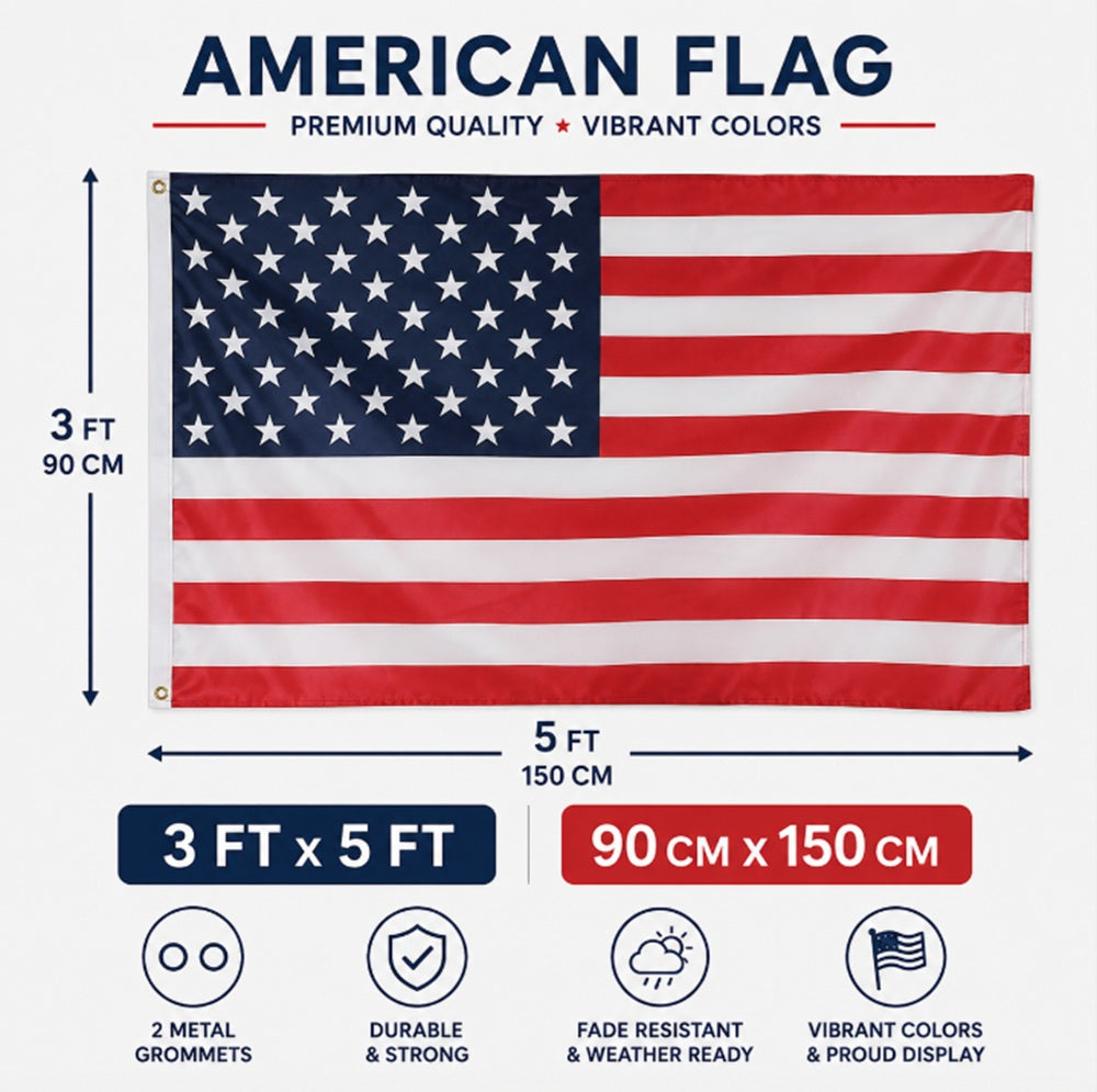 3×5 ft Outdoor American Flag with Brass Grommets | TIKA