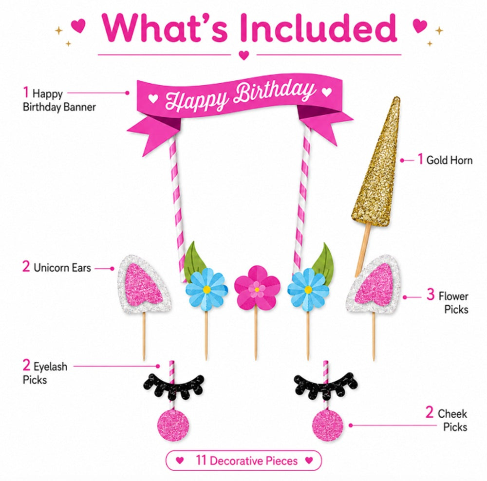 Unicorn & Rainbow Cake Topper Set for Birthdays | TIKA