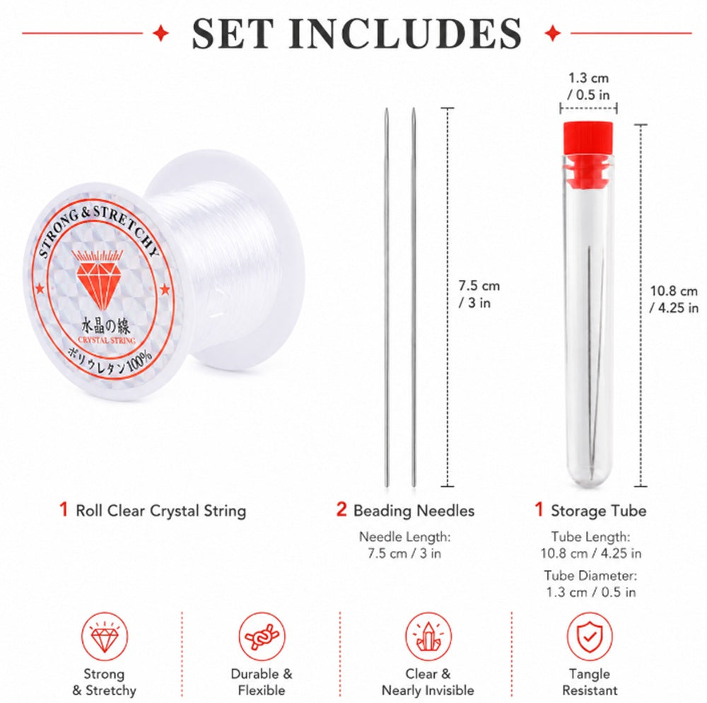 0.8mm Elastic Beading Cord Set with 2 Needles | TIKA