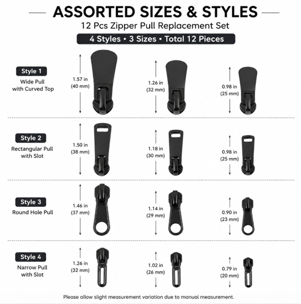 12-Pack Metal Zipper Slider Replacement Kit | TIKA