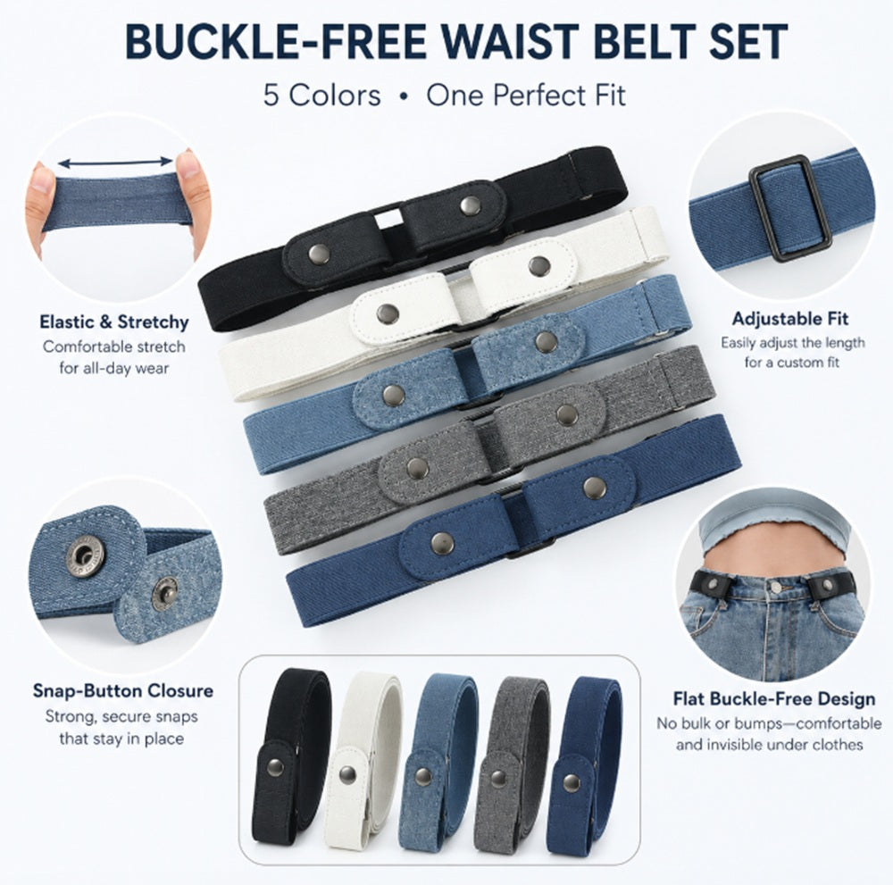 5-Pack Buckle-Free Elastic Waist Belts | TIKA