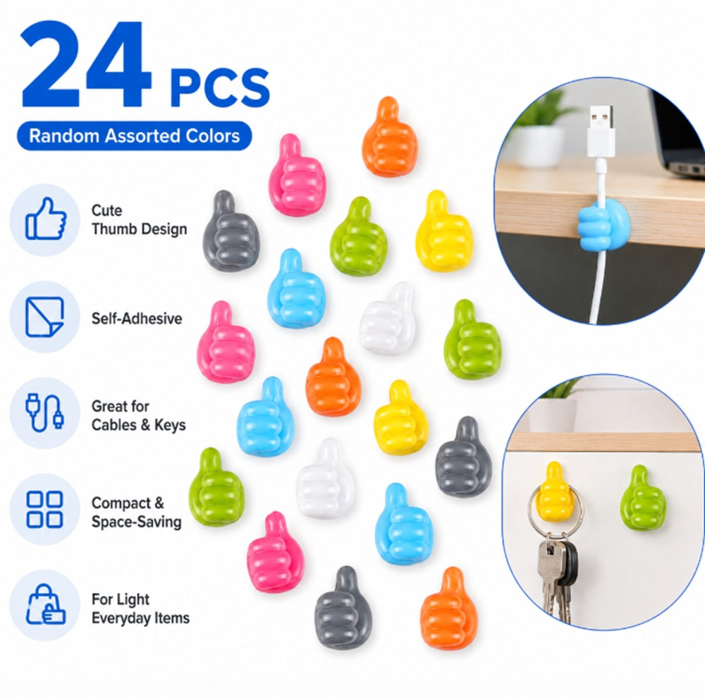 24-Pack Thumb-Shaped Silicone Adhesive Wall Hooks | TIKA