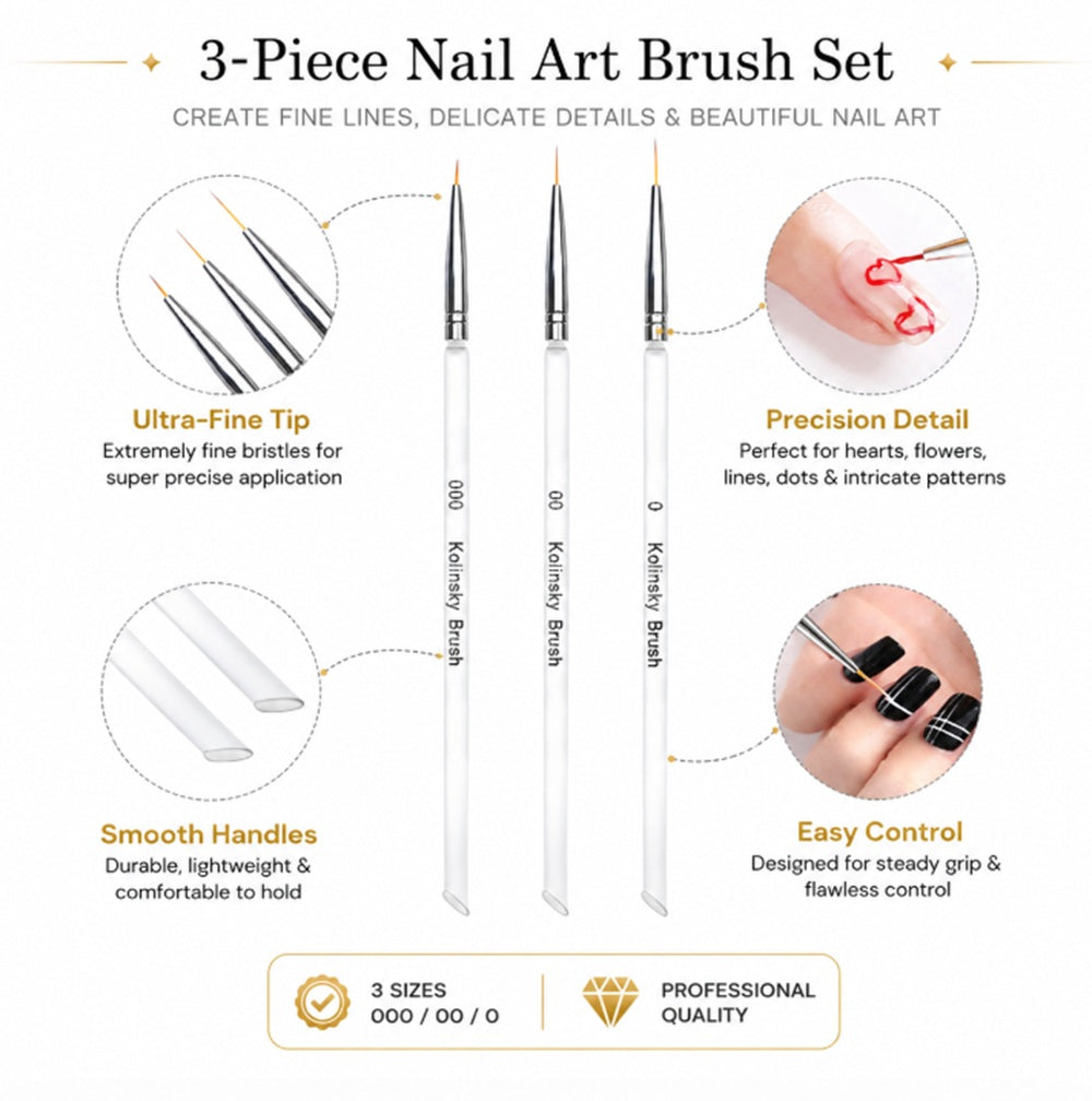 3-Pack Fine Liner Nail Art Brushes | TIKA