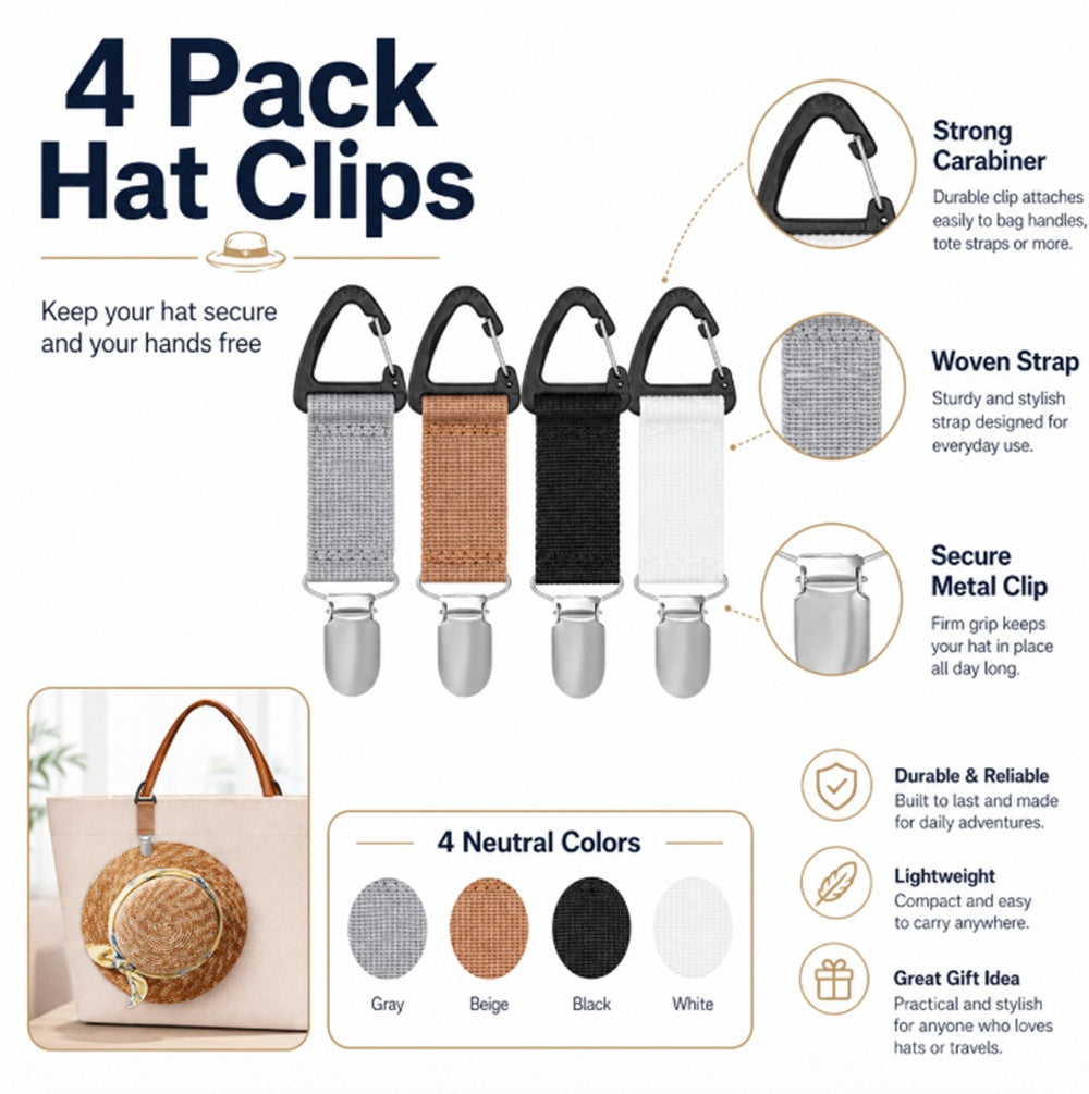 4-Pack Elastic Travel Hat Clips | TIKA