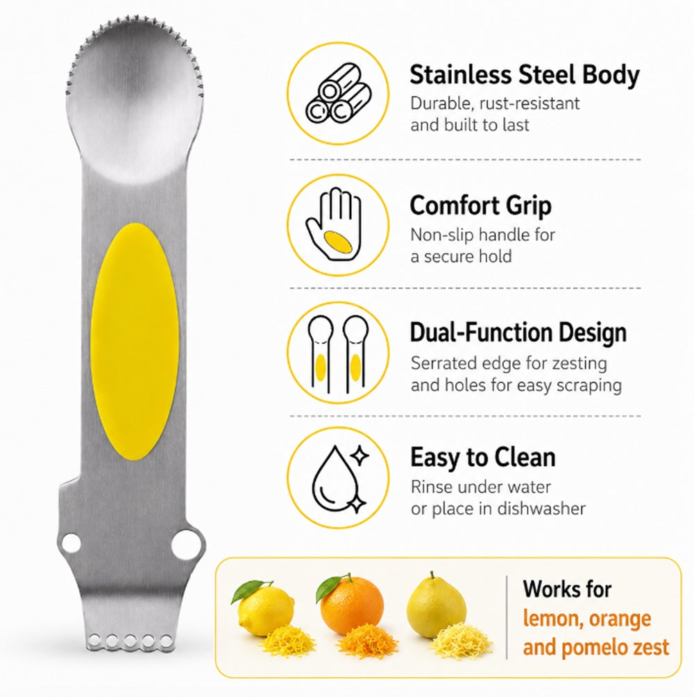3-in-1 Stainless Steel Lemon Zester, Grater & Citrus Peeler | TIKA