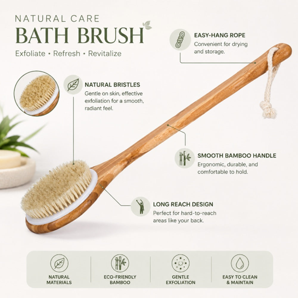 Wooden Natural Bristle Body Brush for Dry & Wet Use | TIKA