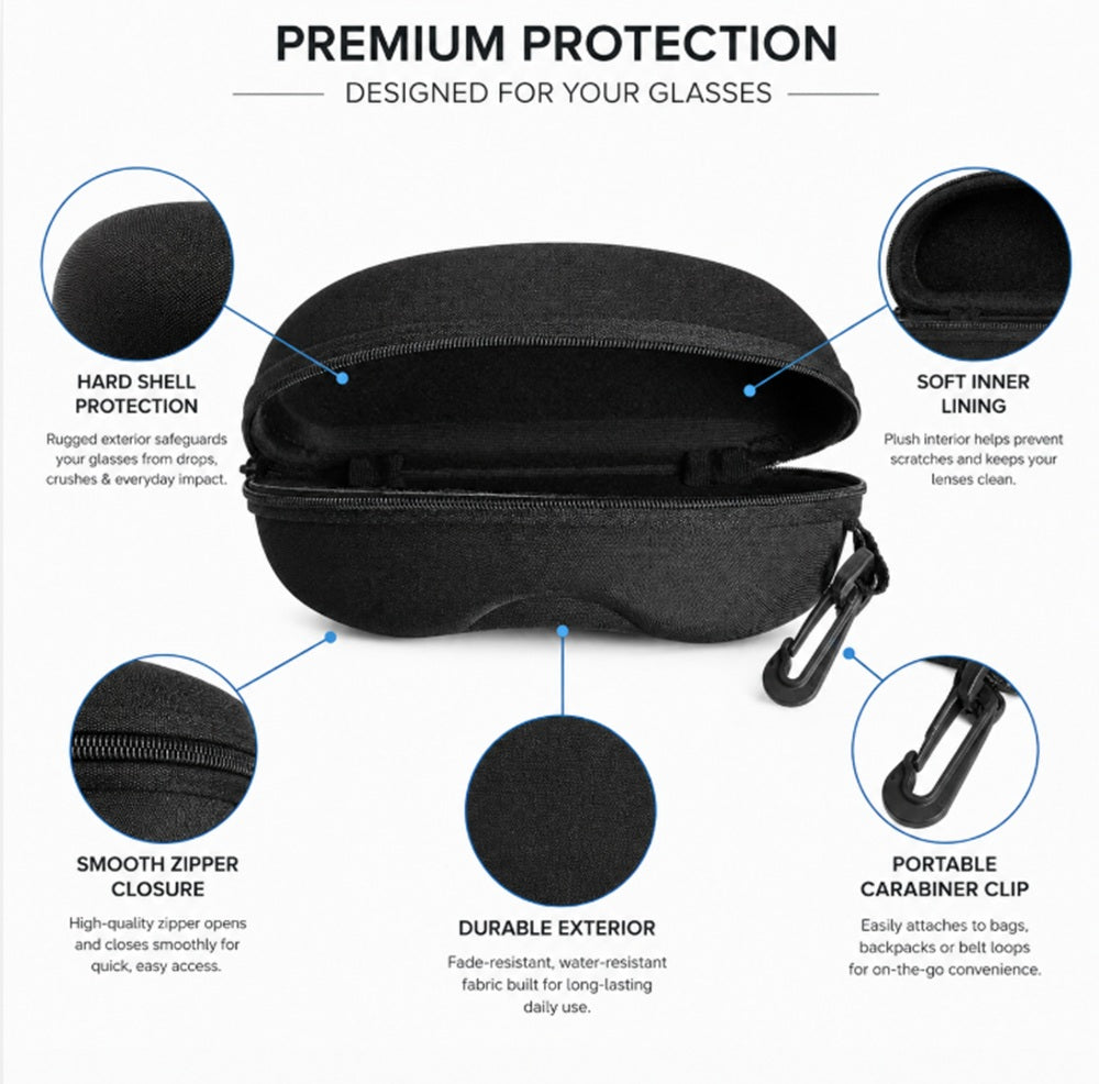 Black Zippered Hard Eyeglasses Case, 1-Pack | TIKA
