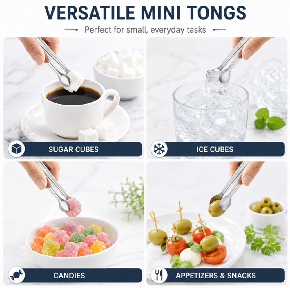 6-Pack Stainless Steel Mini Serving Tongs | TIKA