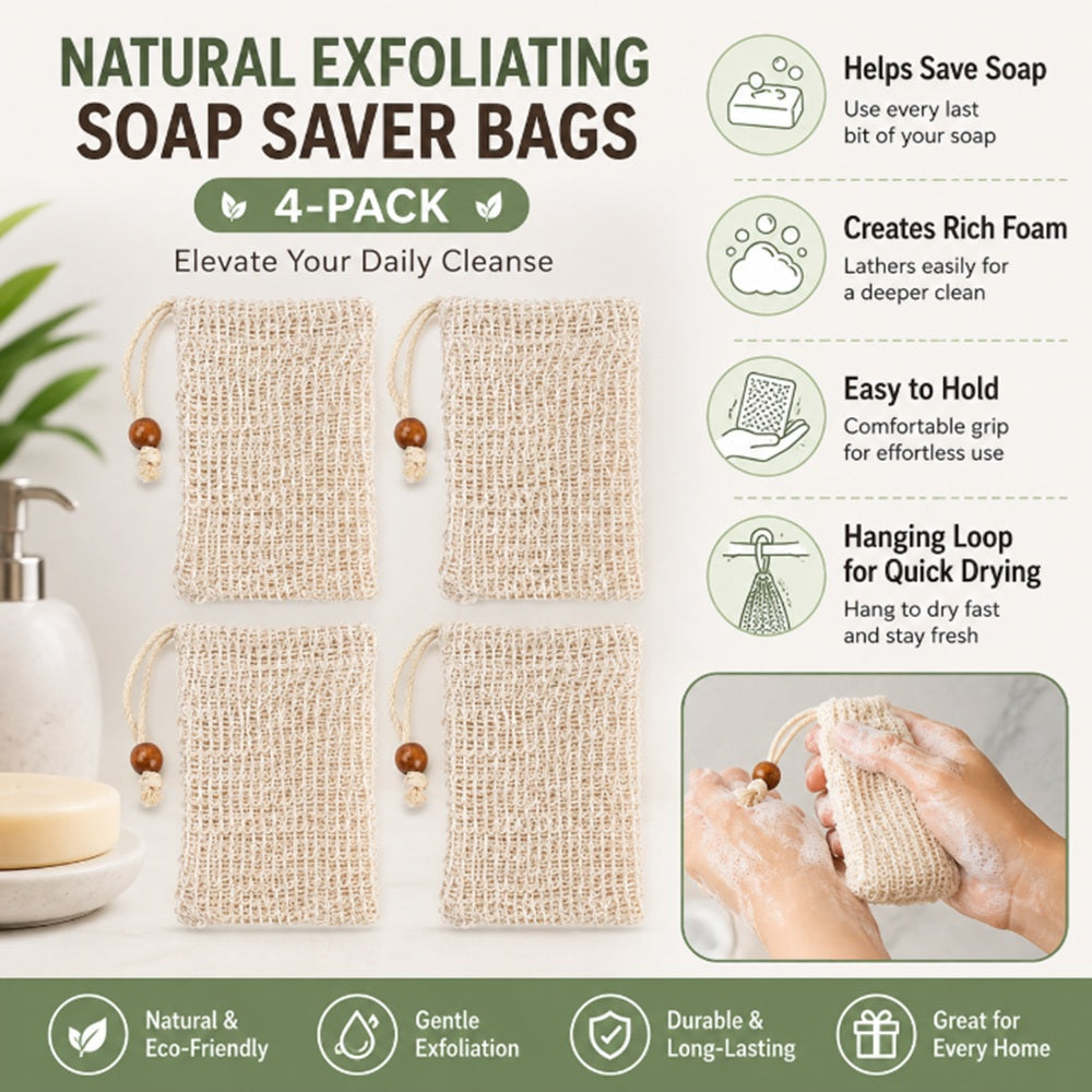 4-Pack Natural Sisal Soap Saver Bags | TIKA