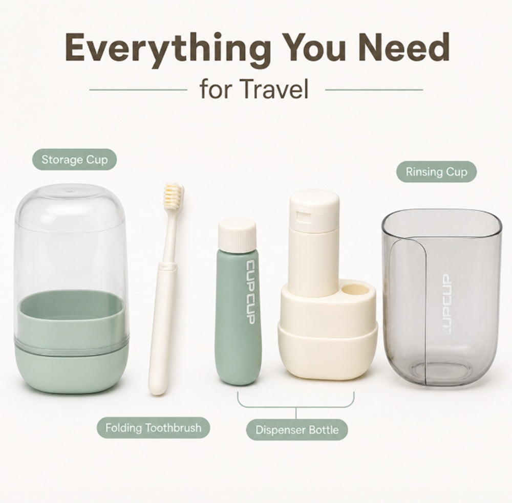 3-in-1 Travel Toothbrush & Toothpaste Case with Cup | TIKA