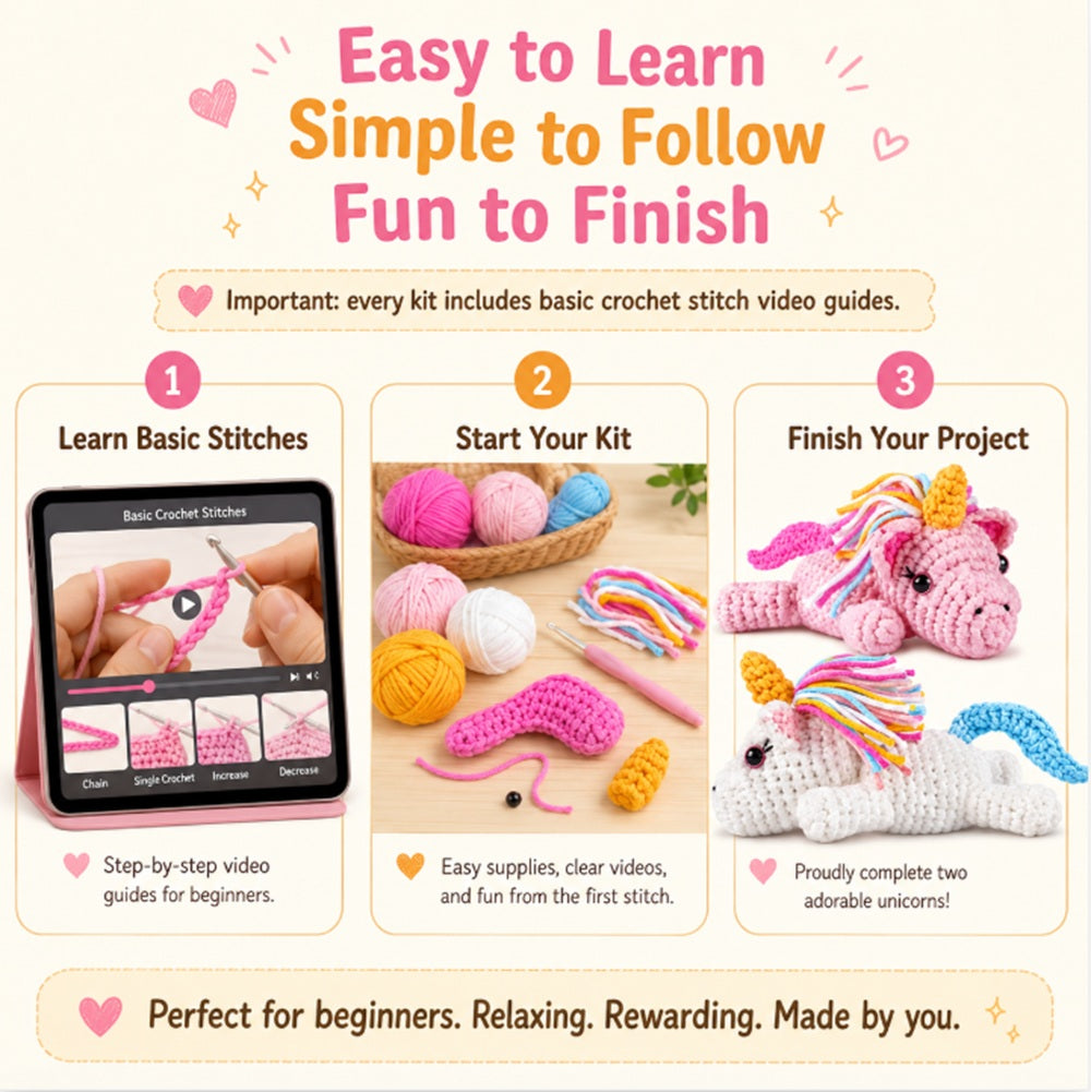 Unicorn Crochet Kit for Beginners, 2 Pack with Video Tutorial – TIKA