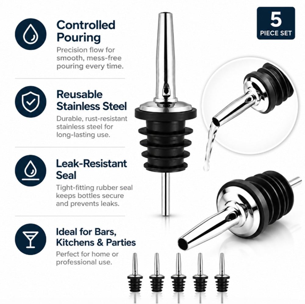 5-Pack Stainless Steel Speed Pourer Spouts | TIKA