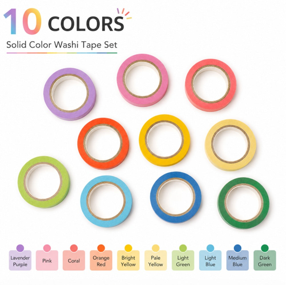 10-Roll Rainbow Writable Washi Tape Set | TIKA